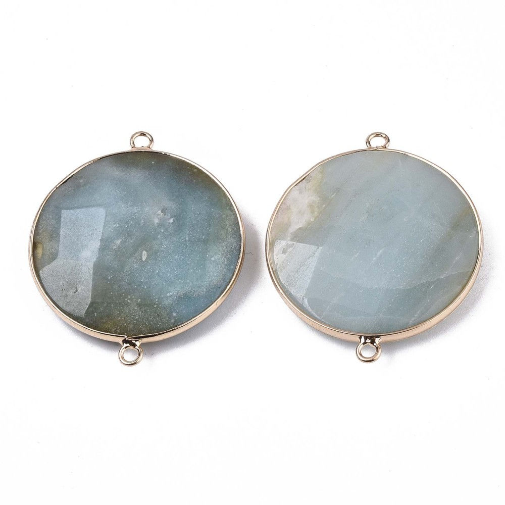 Natural Flower Amazonite Links Connector Pendant with Gold Edge 1pc