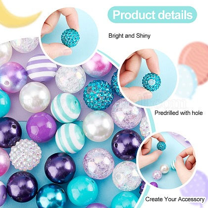 Thumbnail: Resin Round Beads Jewellery Making Kit 5 Styles Mixed Colour Stripe Rhinestone C