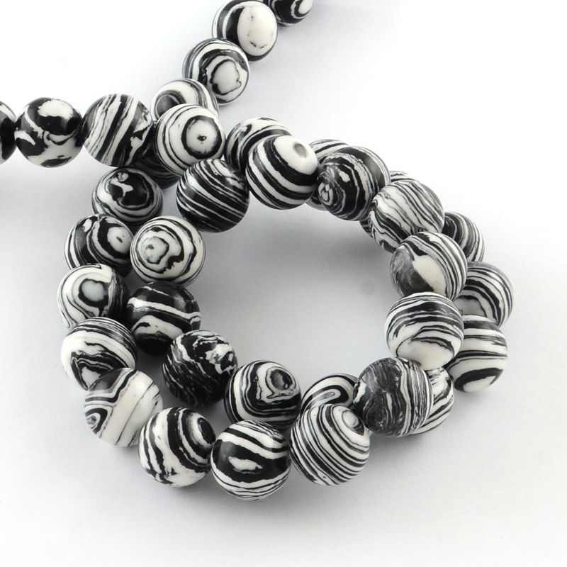 8mm Black & White Synthetic Semi Precious Gemstone Round Beads 15.2' Strand