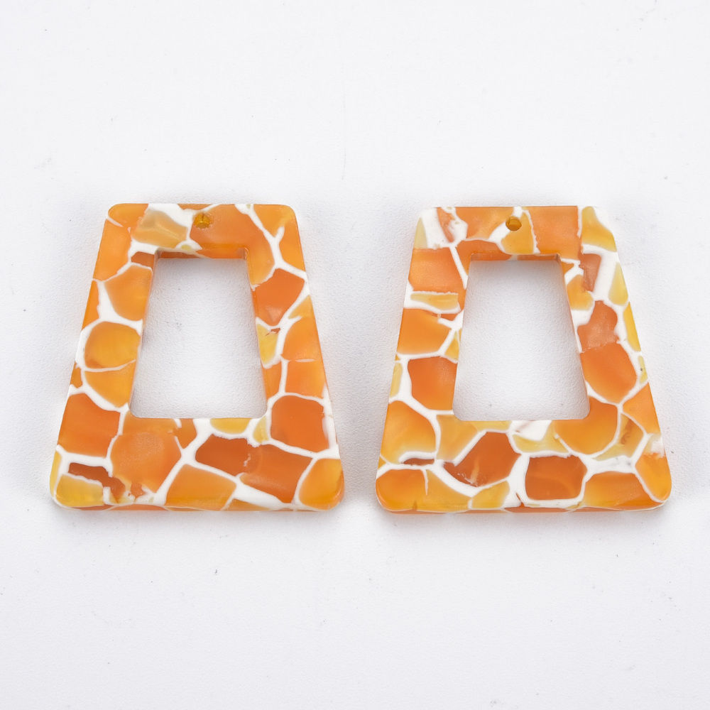 4pc Trapezoid Dark Orange Resin Pendants 29.5mm Charms 1.4mm Hole DIY Jewellery