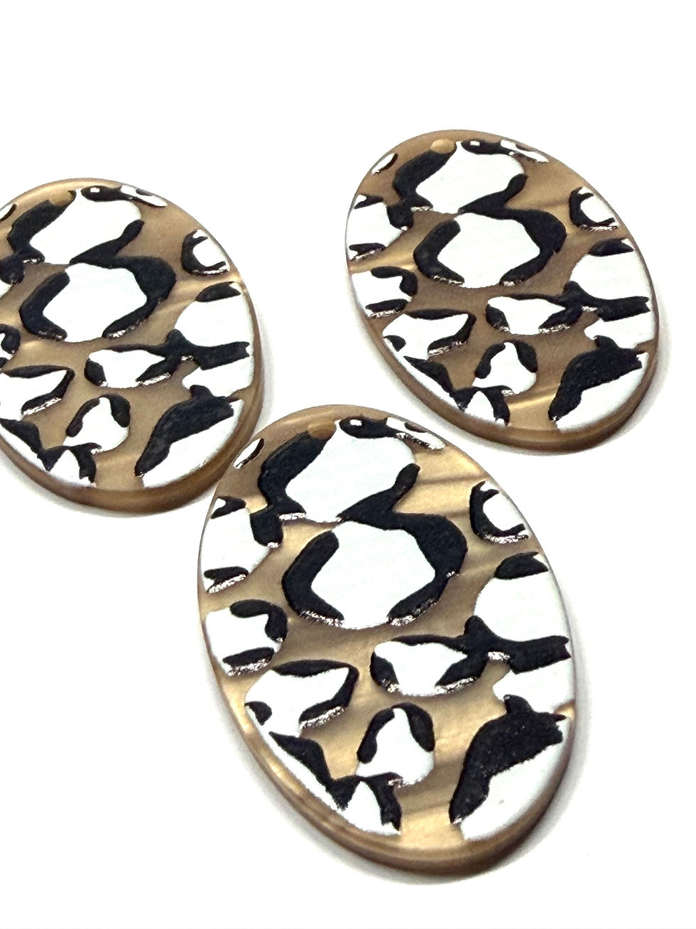 Thumbnail: 4pc Oval Leopard Print Camel Resin Pendants 45mm 3D Printed Charms 2mm H