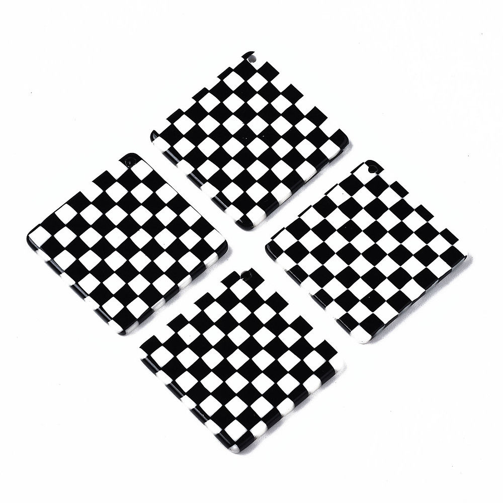4x Opaque Cellulose Acetate Resin Rhombus Grid Pendant Charms Black 34mm Jewelle