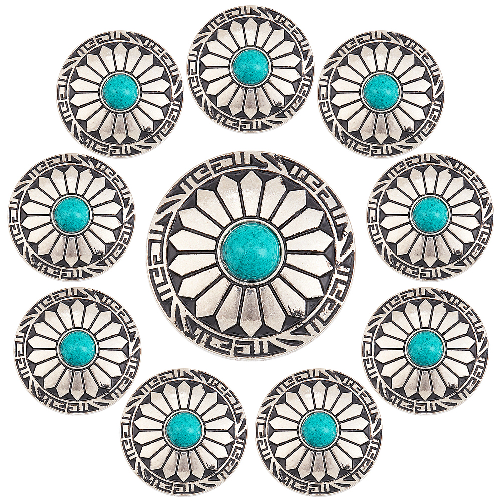 10 Western Turquoise Sunflower Conchos 30mm Screw Back Leather Belt Craft DIY