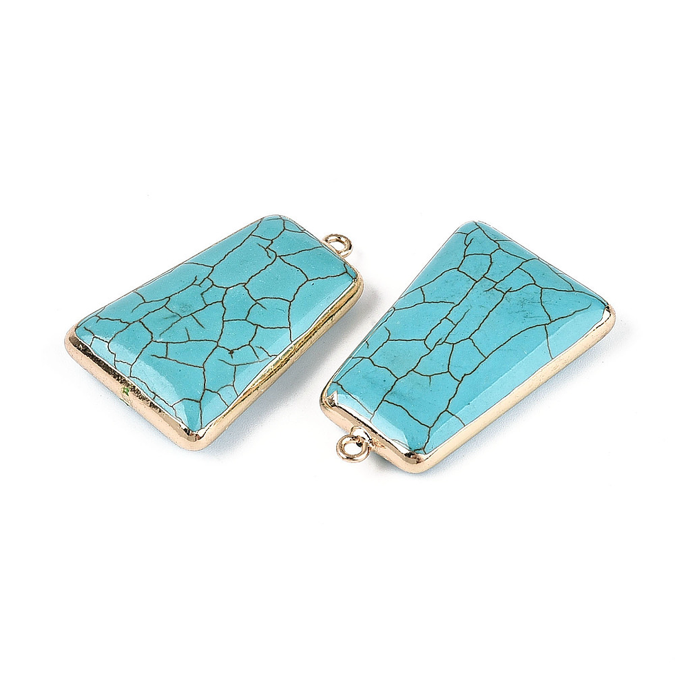 Thumbnail: 1PC Synthetic Turquoise Trapezoid Pendant Sky Blue Gold Edge Reversible 45mm