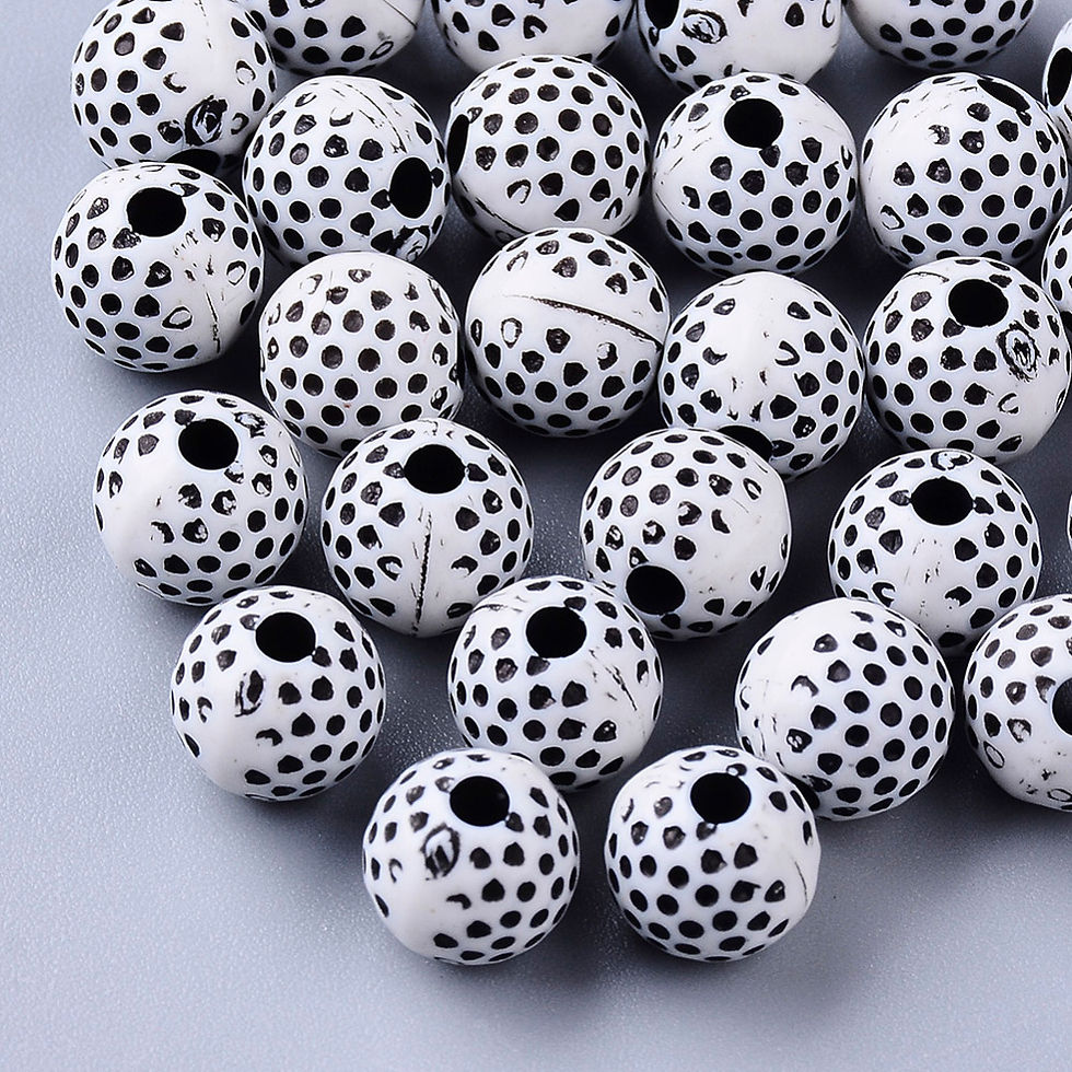 White Round Acrylic Beads with Black Dotes 100pcs