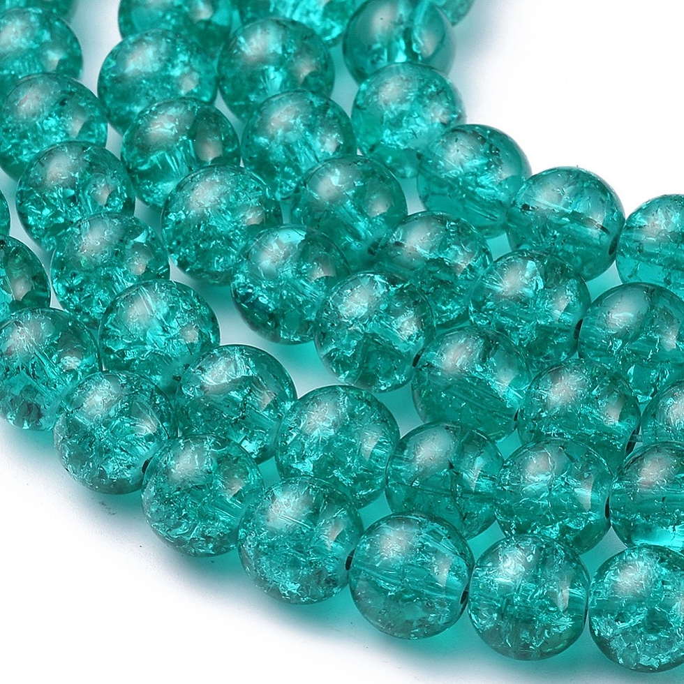 Thumbnail: Crackle Glass Round Beads Medium Sea Green 8mm 100pc Strand Jewellery Making