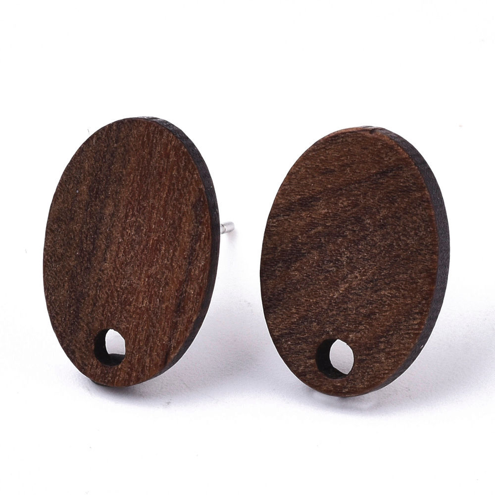 15X10mm Oval Walnut Wood Earring With Stainless Steel Pin 8pcs