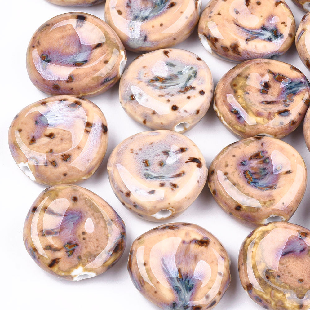32x34mm Handmade Porcelain Fancy Glazed Beads 5pcs