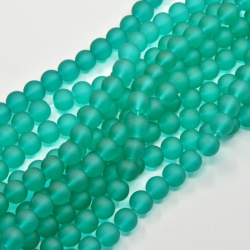 10mm Transparent Frosted Glass Beads Light Sea Green 31.4' Strand