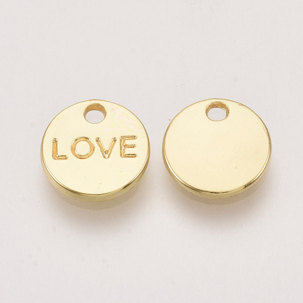 9mm Light Gold Flat Round with Word Love Alloy Charms 10pcs