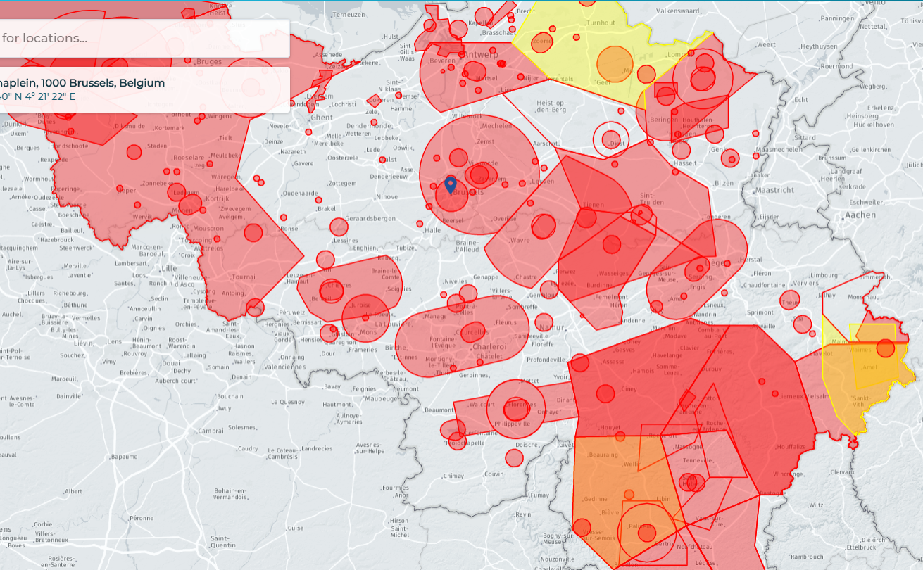 Carte de vol pour drone en Belgique