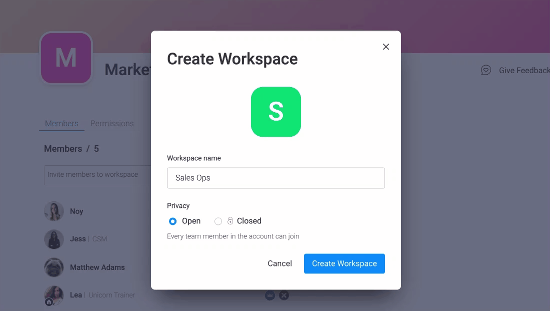 workspace permissions in monday.com