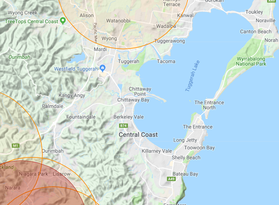 Drone fly map Central Coast