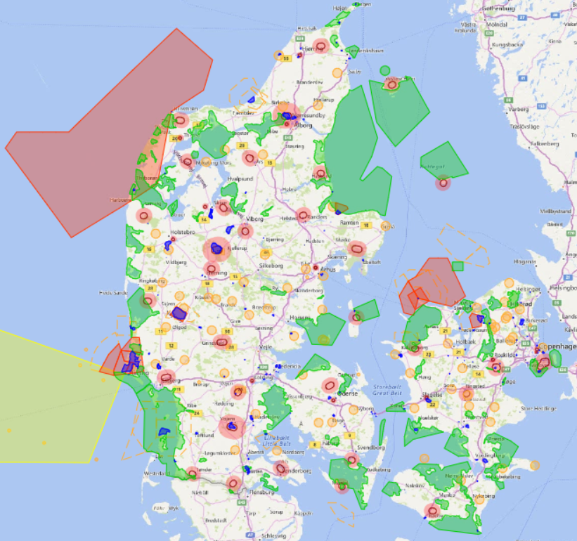 Source: droneluftrum Carte de vol pour drone au Danemark