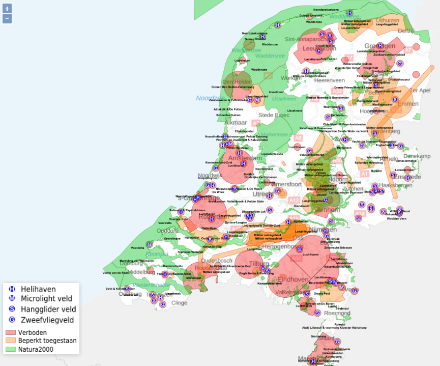 Source: droneguide.be Carte de vol pour drone aux Pays-Bas