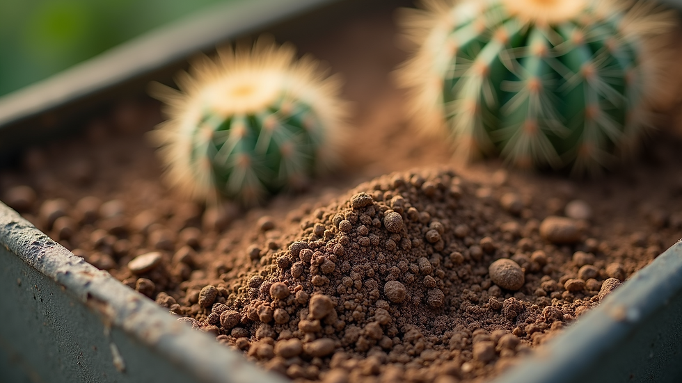 Eye-level view of a container filled with a cactus soil mix