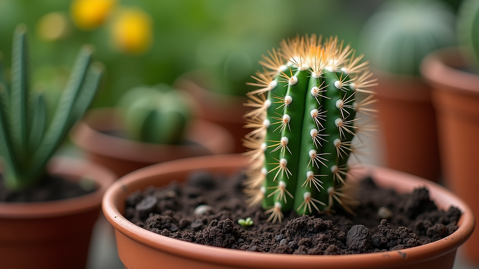 High angle view of a cactus being planted in a pot with proper soil