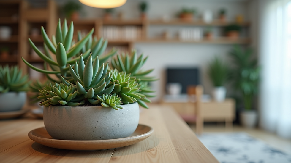 Eye-level view of a stylish succulent display in a modern apartment