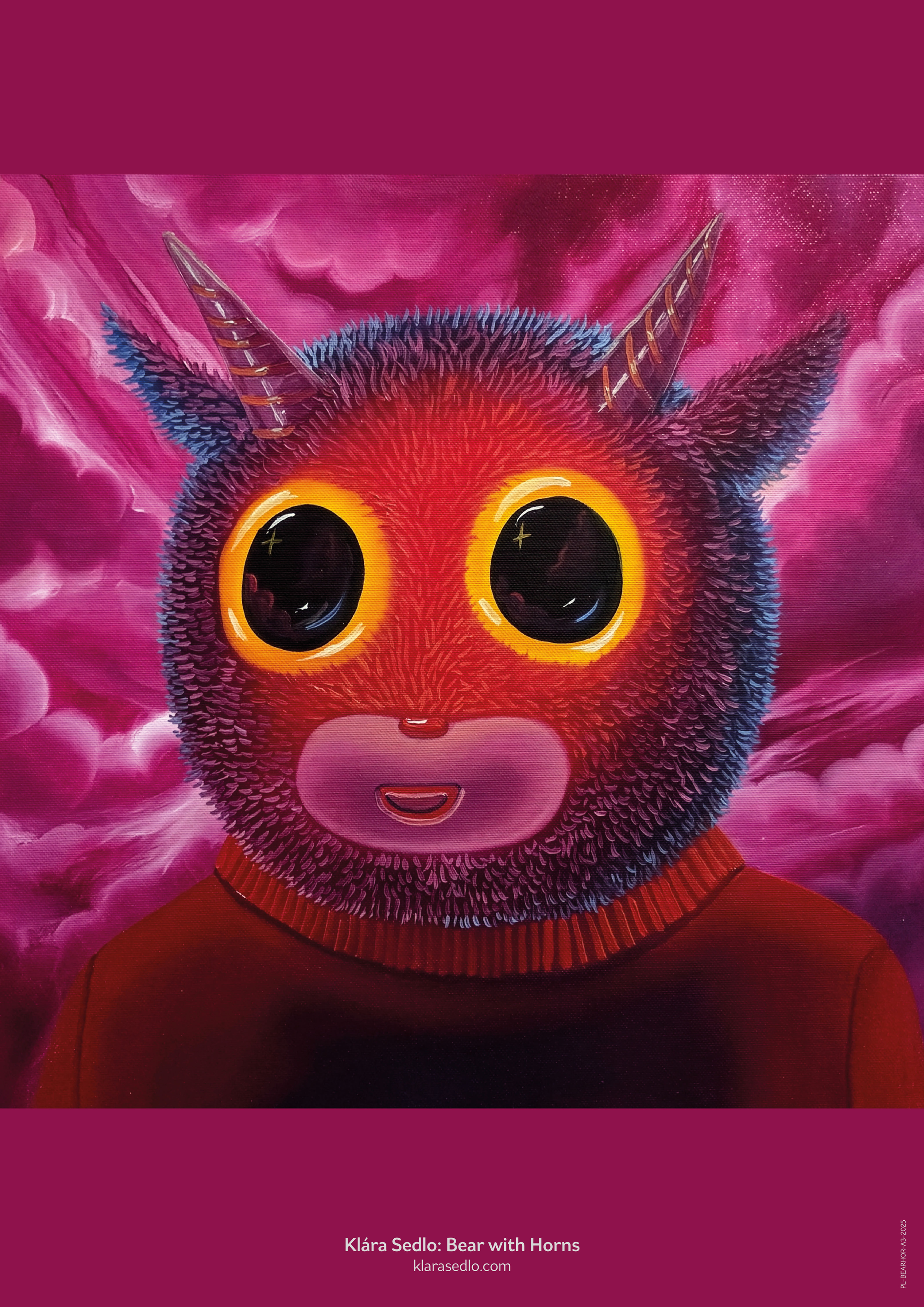 Plakát s motivem obrazu Kláry Sedlo. Rohatý medvěd je plakát klasického motivu Kláry Sedlo - plyšového, trochu strašidelného