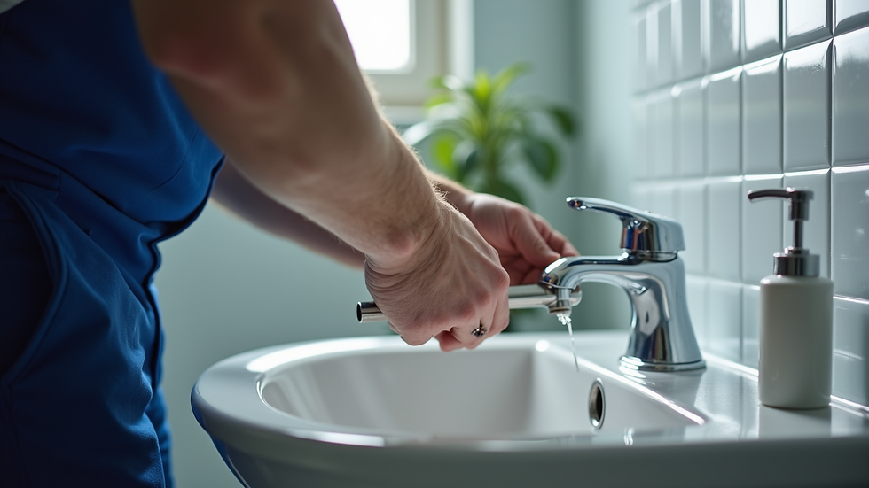 Close-up view of a plumber installing a bathroom sink