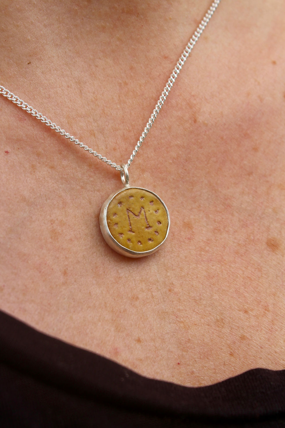 Thumbnail: SILVER & CLAY HAND PAINTED PENDANT. 'SUSSEX SLIPWARE' INITIAL LETTER
