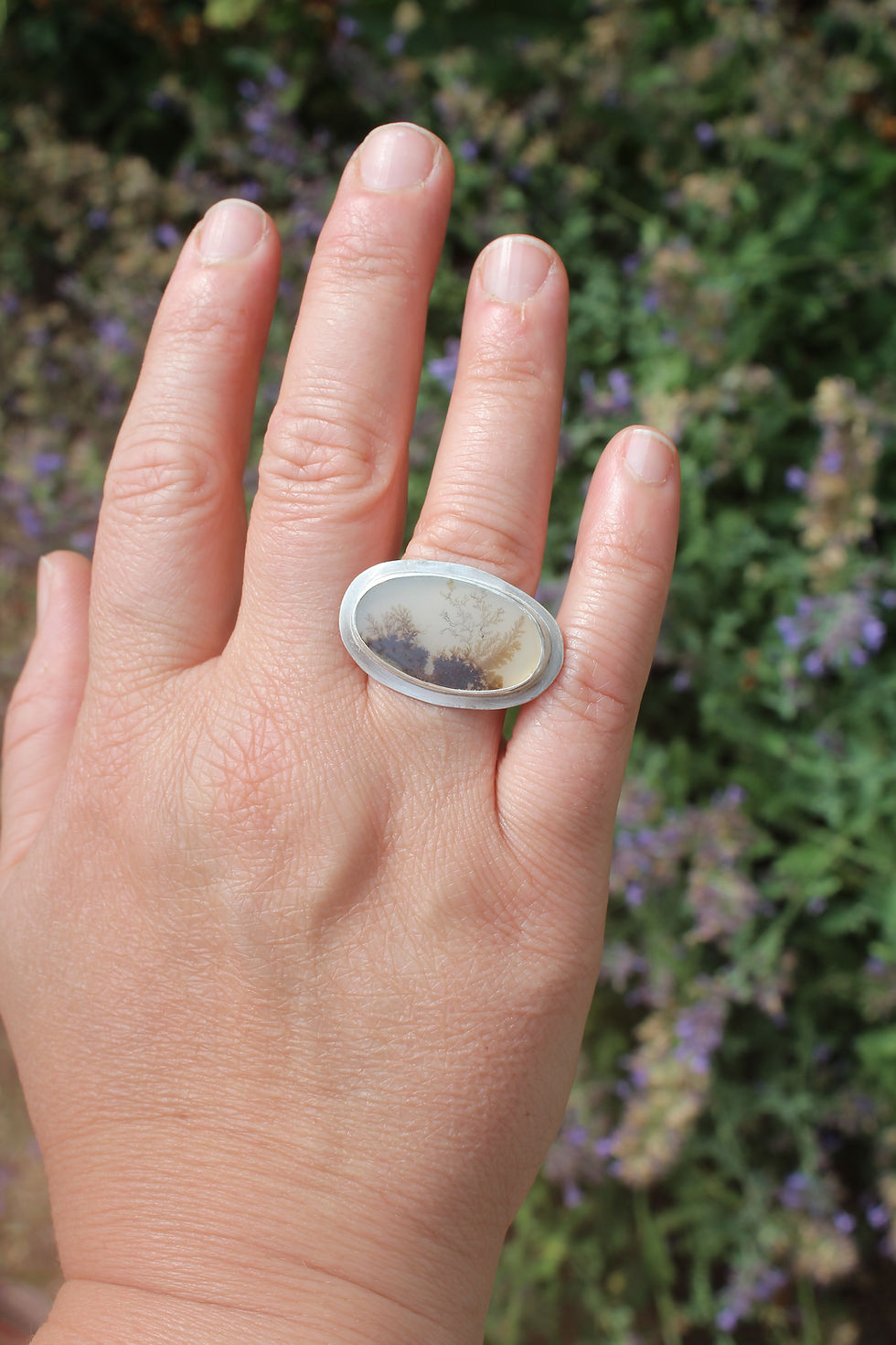 Thumbnail: DENDRITIC AGATE OVAL SILVER STATEMENT RING. BOHO STYLE