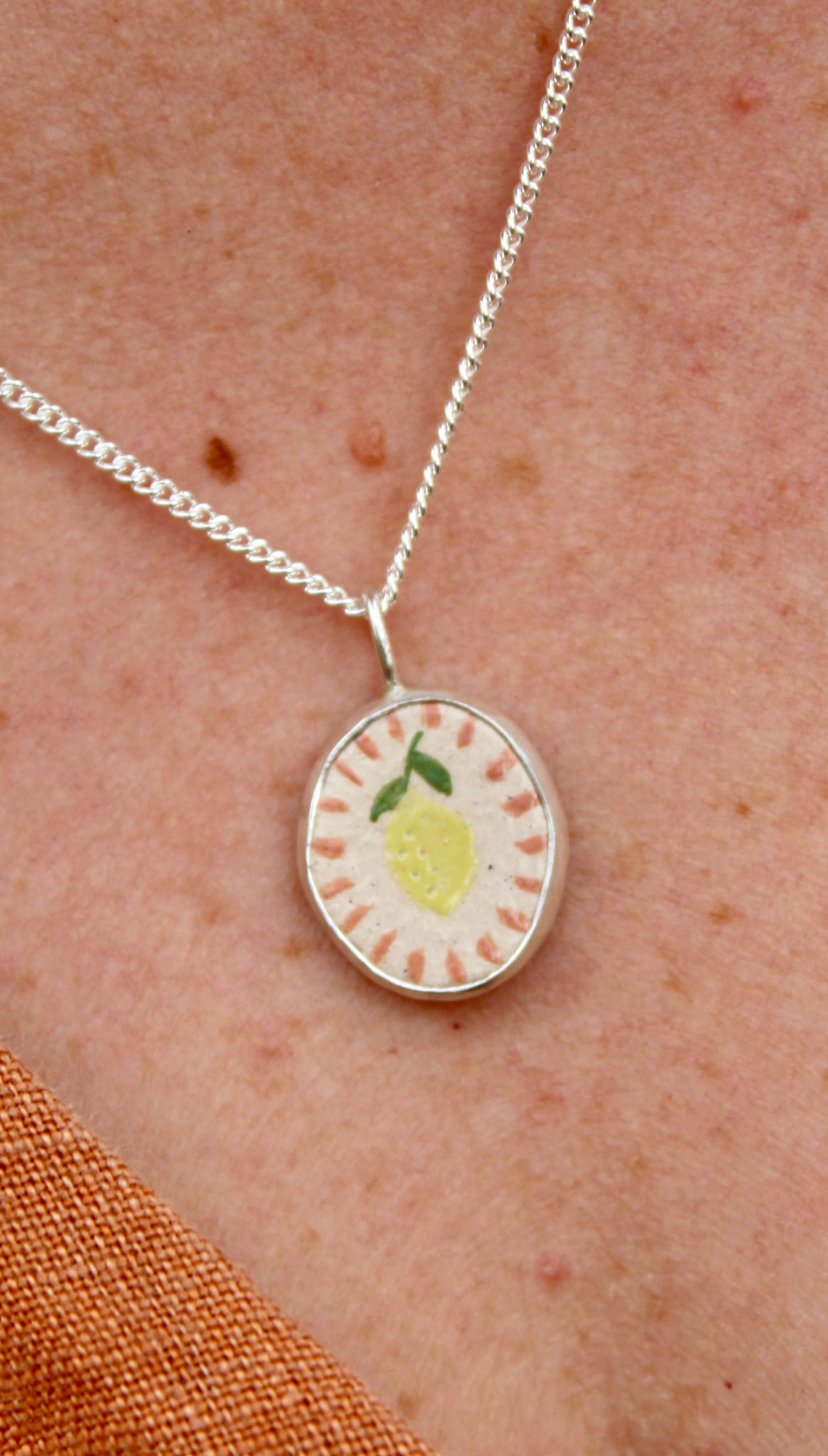 SILVER & CLAY HAND PAINTED LEMON PENDANT