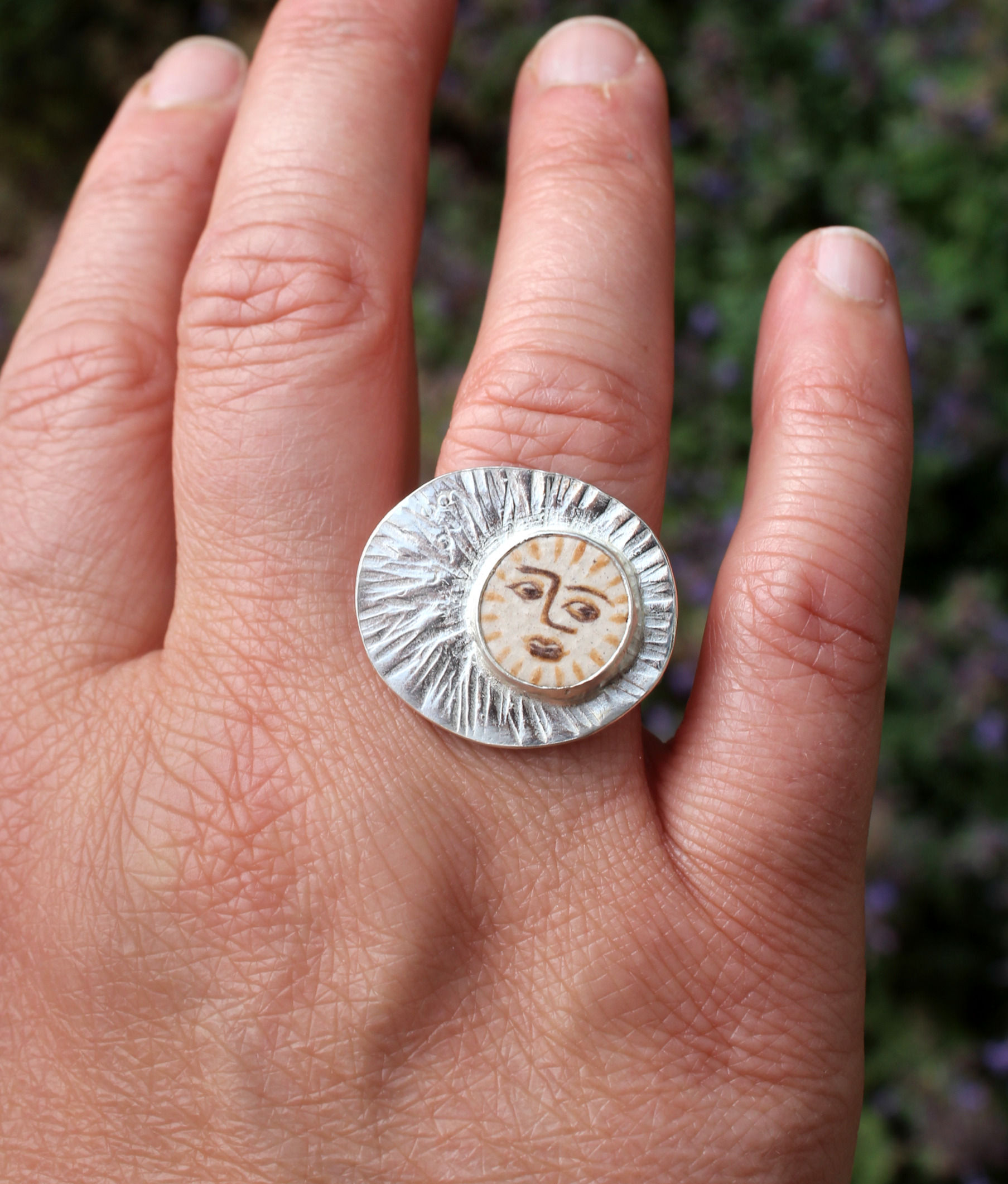 SILVER & CLAY HAND PAINTED 'SUN' RING