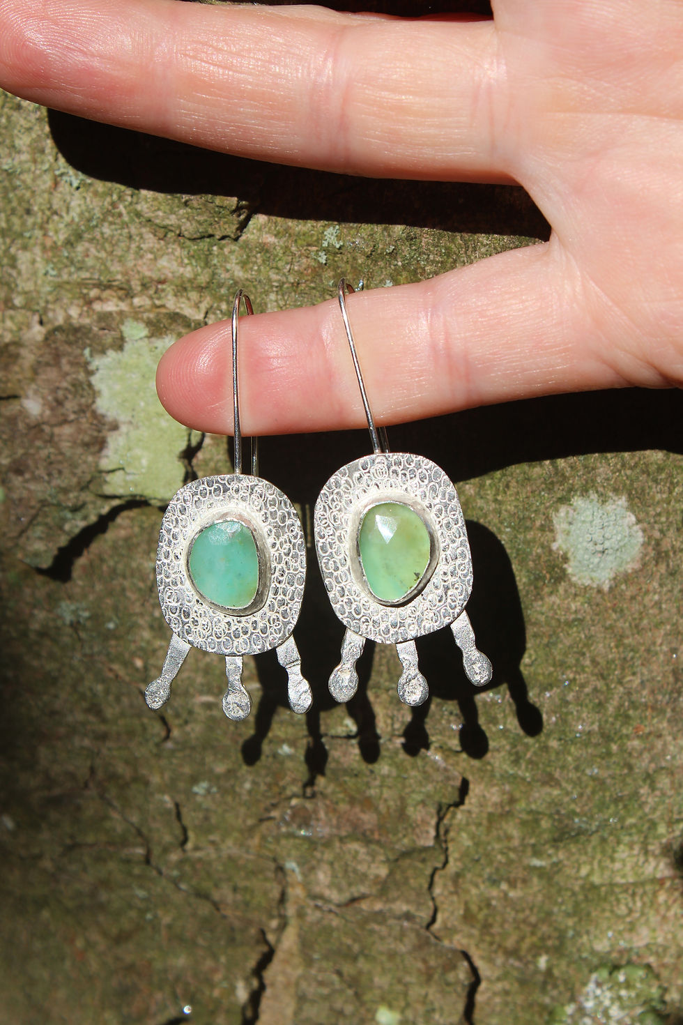 Thumbnail: GREEN AQUA PERUVIAN OPAL SILVER STATEMENT EARRINGS