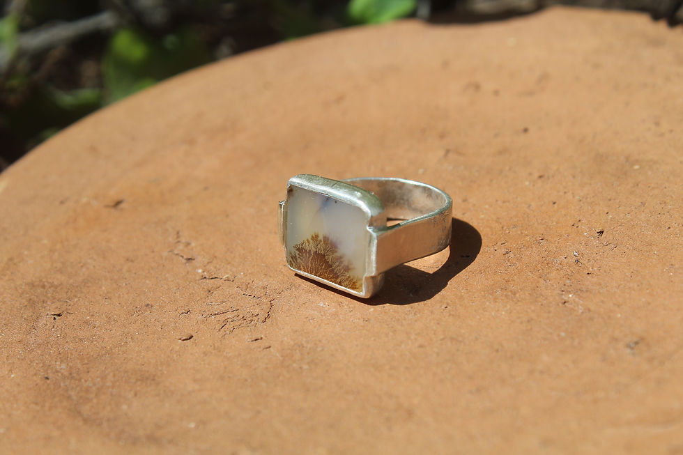 Thumbnail: DENDRITIC AGATE SILVER RING. RUSTIC BOHO STYLE.