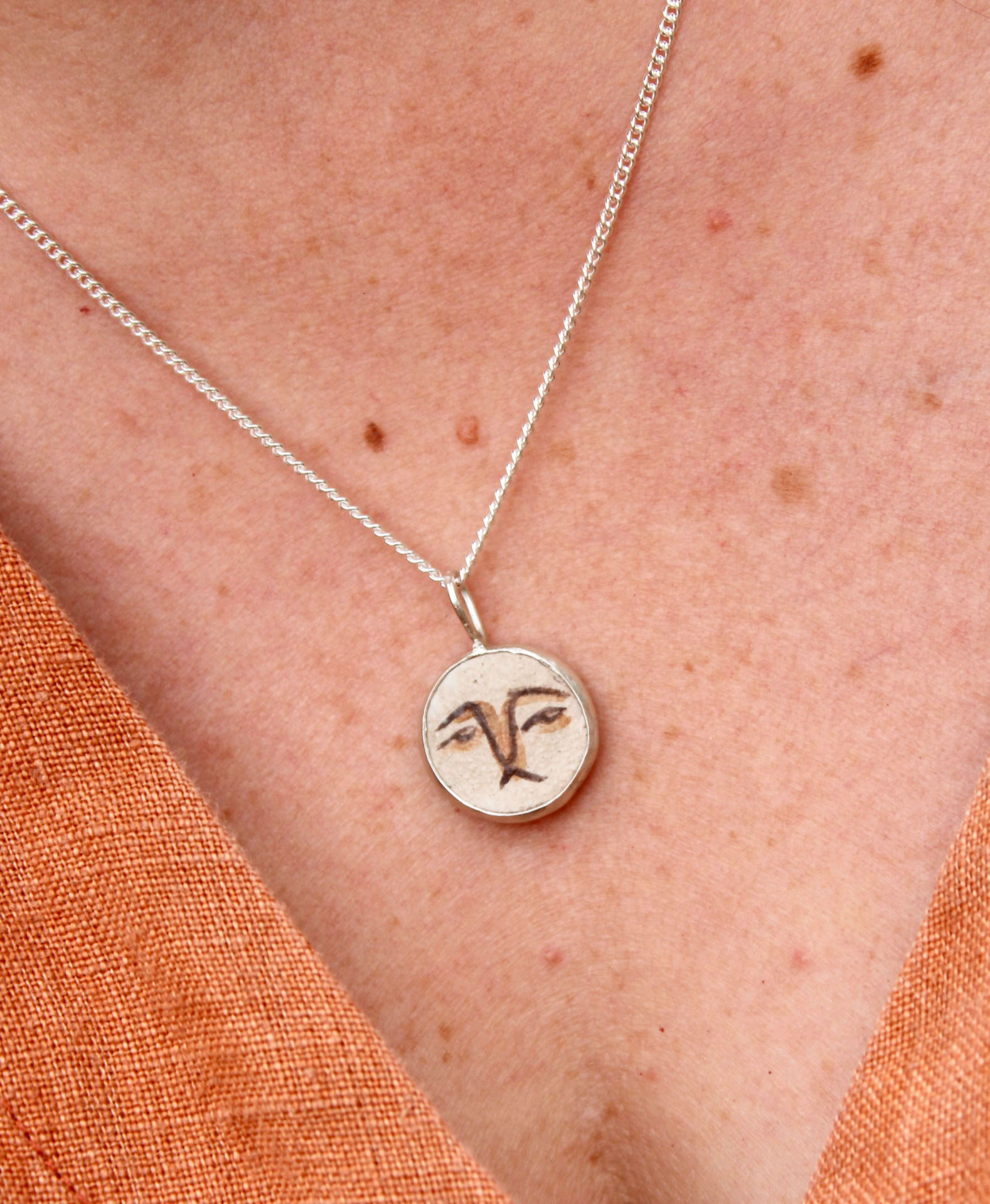 SILVER & CLAY HAND PAINTED FACE PENDANT