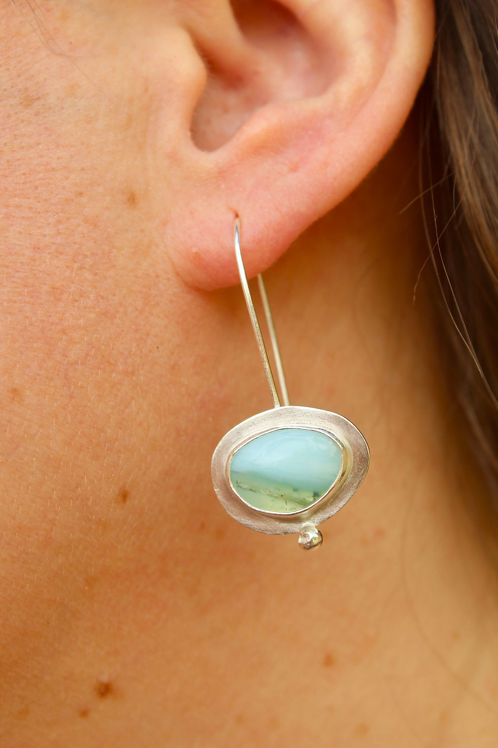 Thumbnail: PERUVIAN OPAL SILVER DROP EARRINGS.