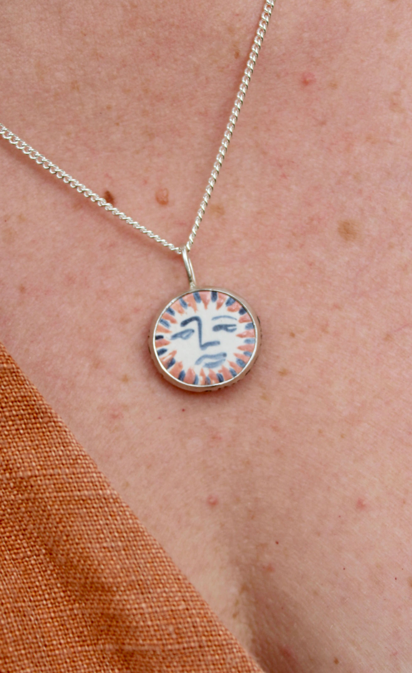SILVER & CLAY HAND PAINTED 'HELLO SUNSHINE' PENDANT