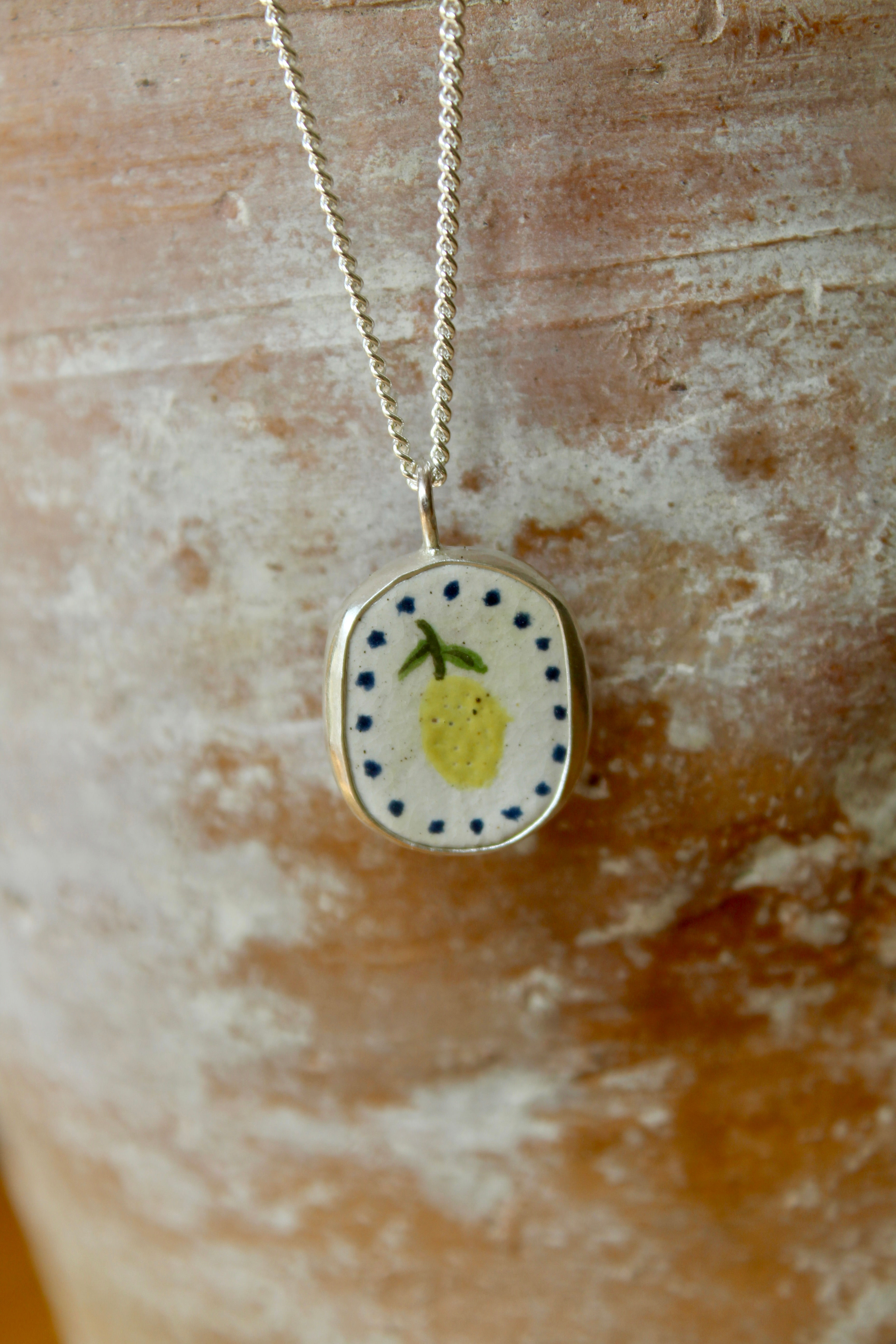 SILVER & CLAY HAND PAINTED LEMON PENDANT