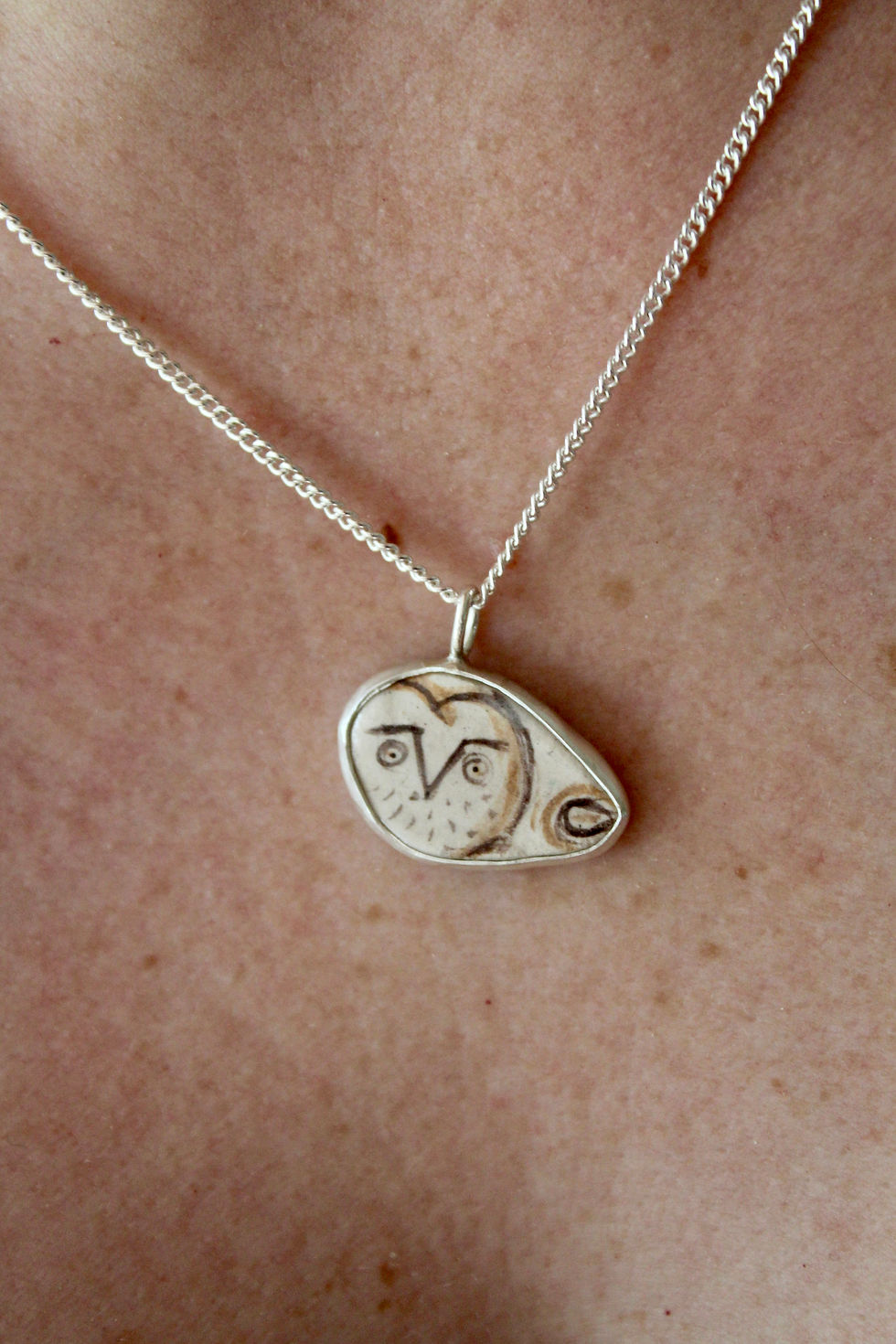 Thumbnail: SILVER & CLAY HAND PAINTED OWL PENDANT