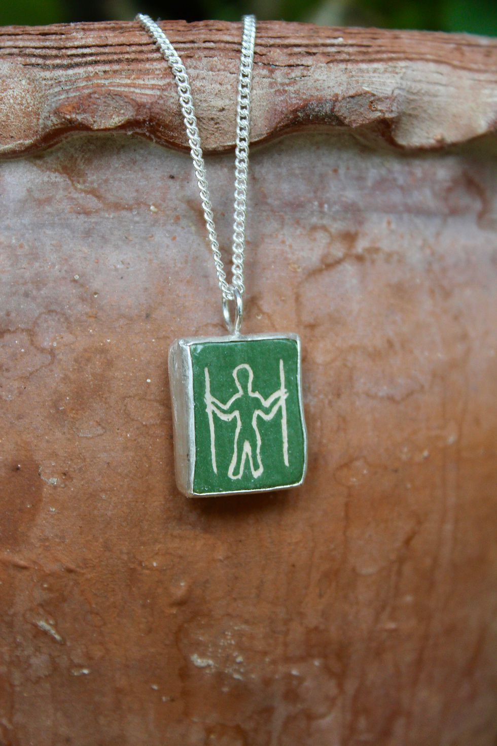 Thumbnail: SILVER & CLAY HAND PAINTED PENDANT - LONG MAN OF WILMINGTON