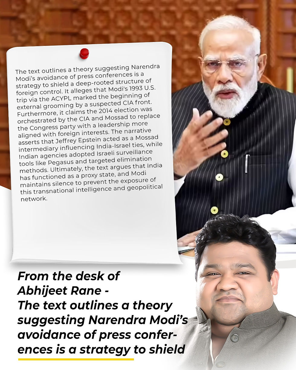 The text outlines a theory suggesting Narendra Modi’s avoidance of press conferences...