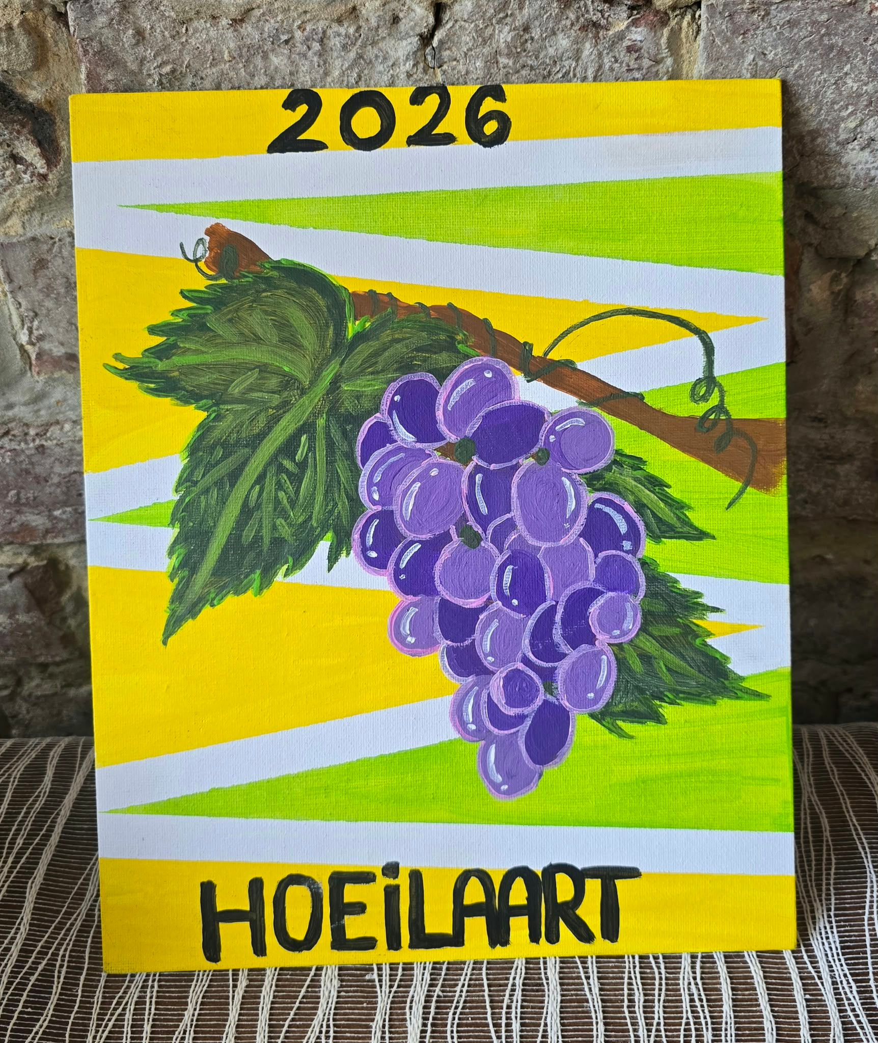 « Les Raisins de Hoeilaart », peinture acrylique originale, 30 x 24 cm