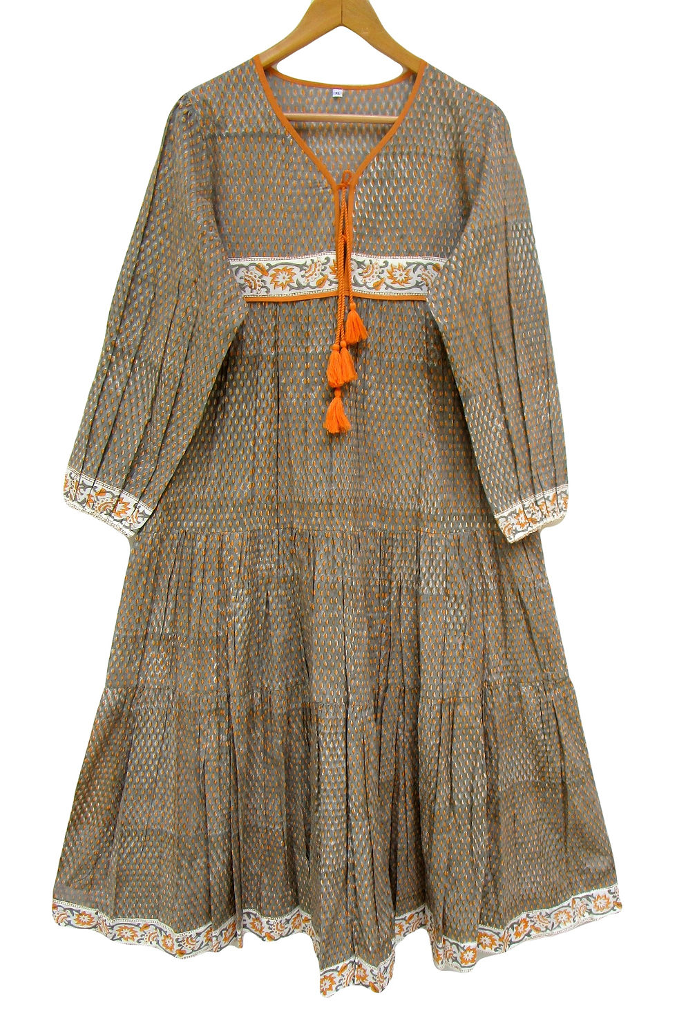 Cotton printed women's wear bohemian style tier maxi dress