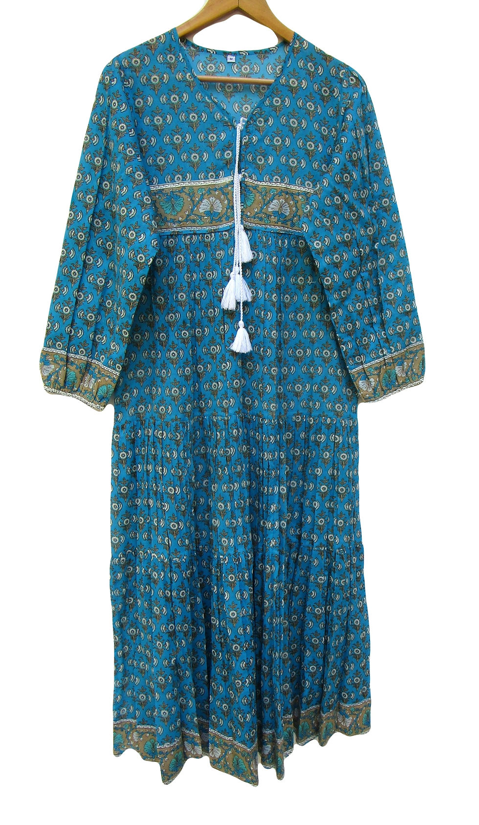 Cotton floral printed women's wear tier maxi dress