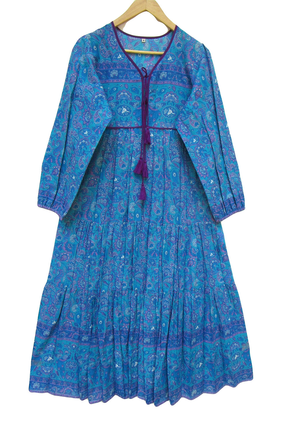 Cotton paisley printed women's wear tier maxi dress