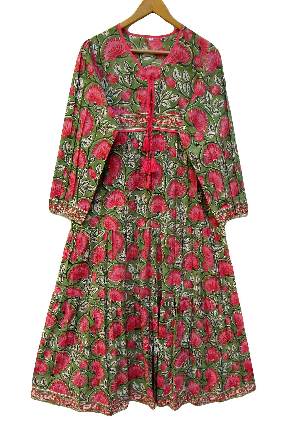 Cotton floral printed women's wear V-neck tier maxi dress