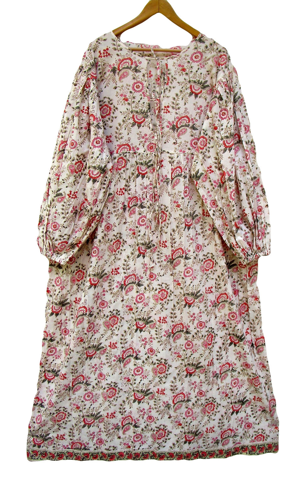 Cotton pink and red floral printed women's wear A-line maxi dress