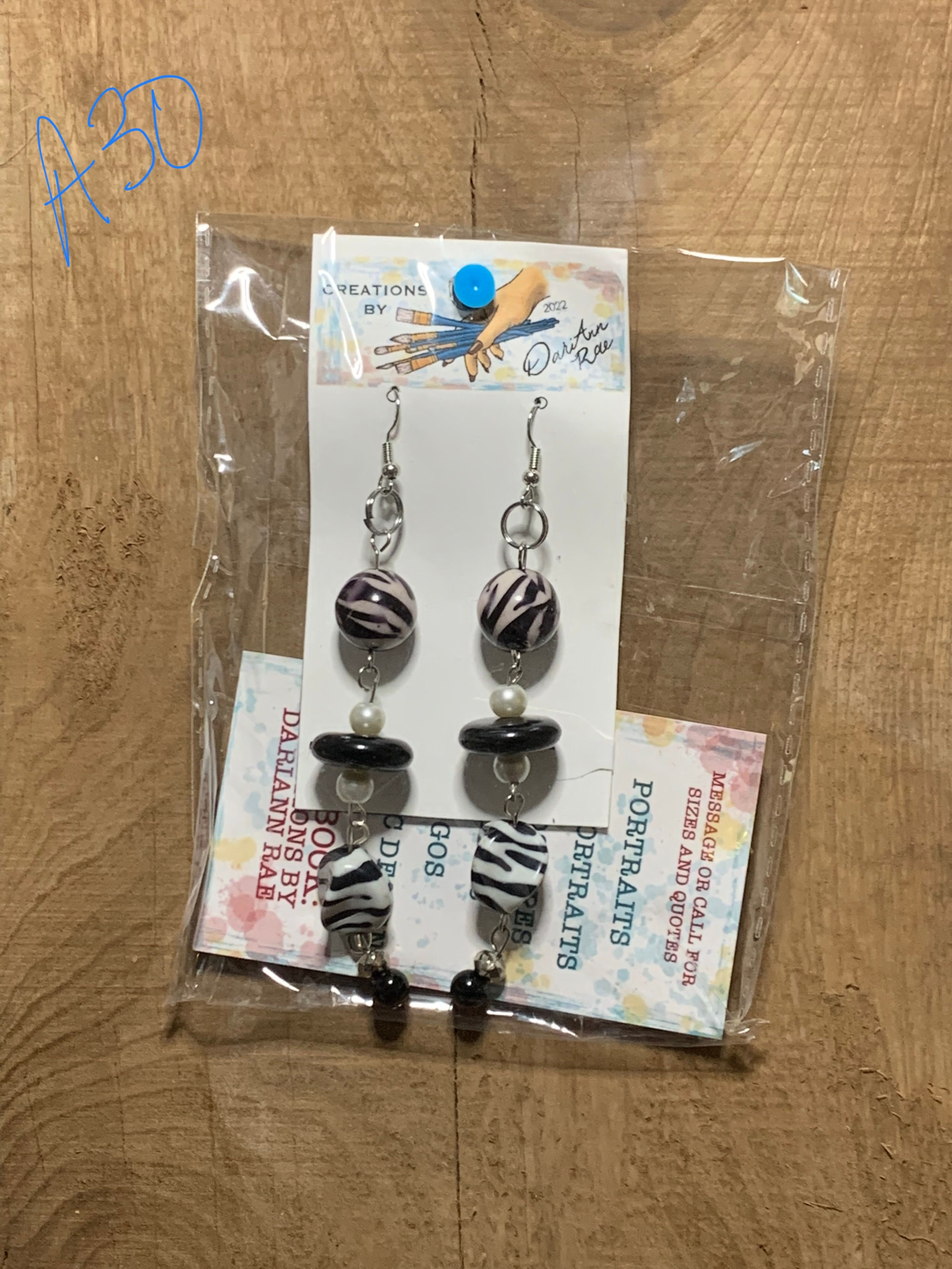 Zebra and Black Dangle Earrings
