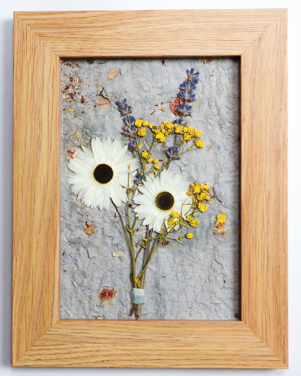 Thumbnail: Dry flowers in a frame, yellow, white and purple 