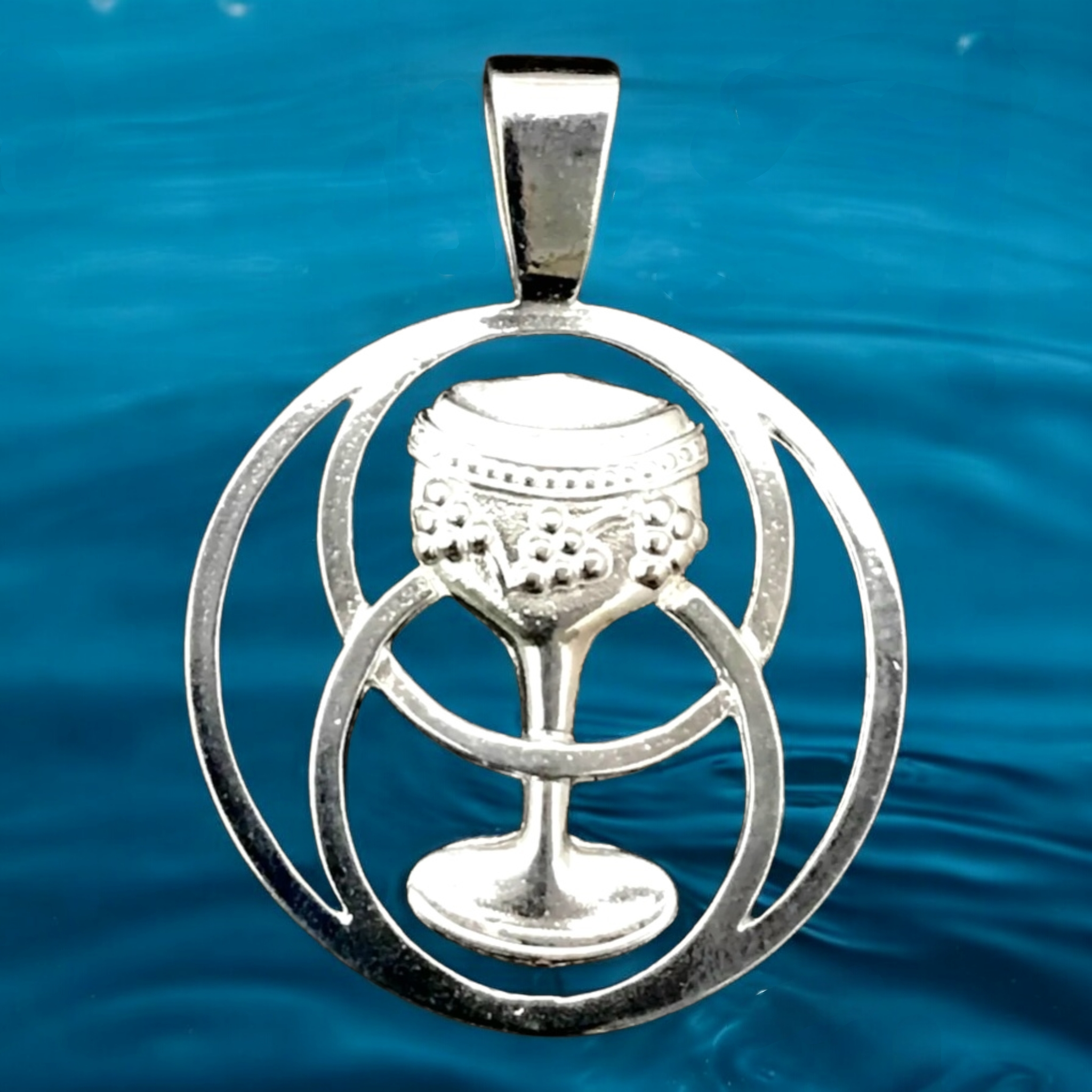 Holy Grail Chalice Vesica Picsis Pendant In Sterling Silver