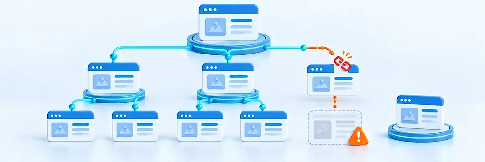 Site architecture showing a broken internal link and an orphan page