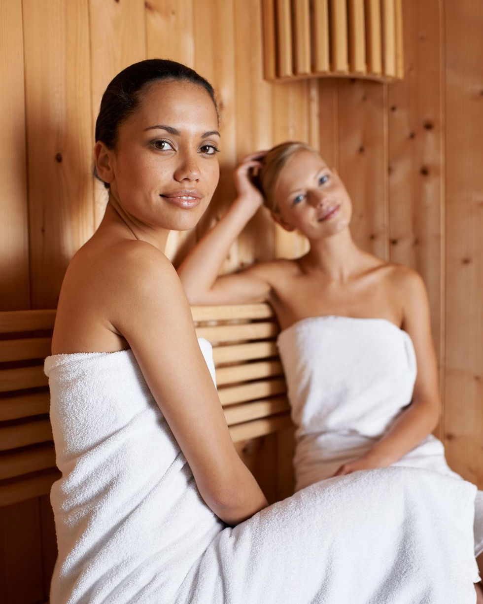 Two women are enjoying time in the sauna