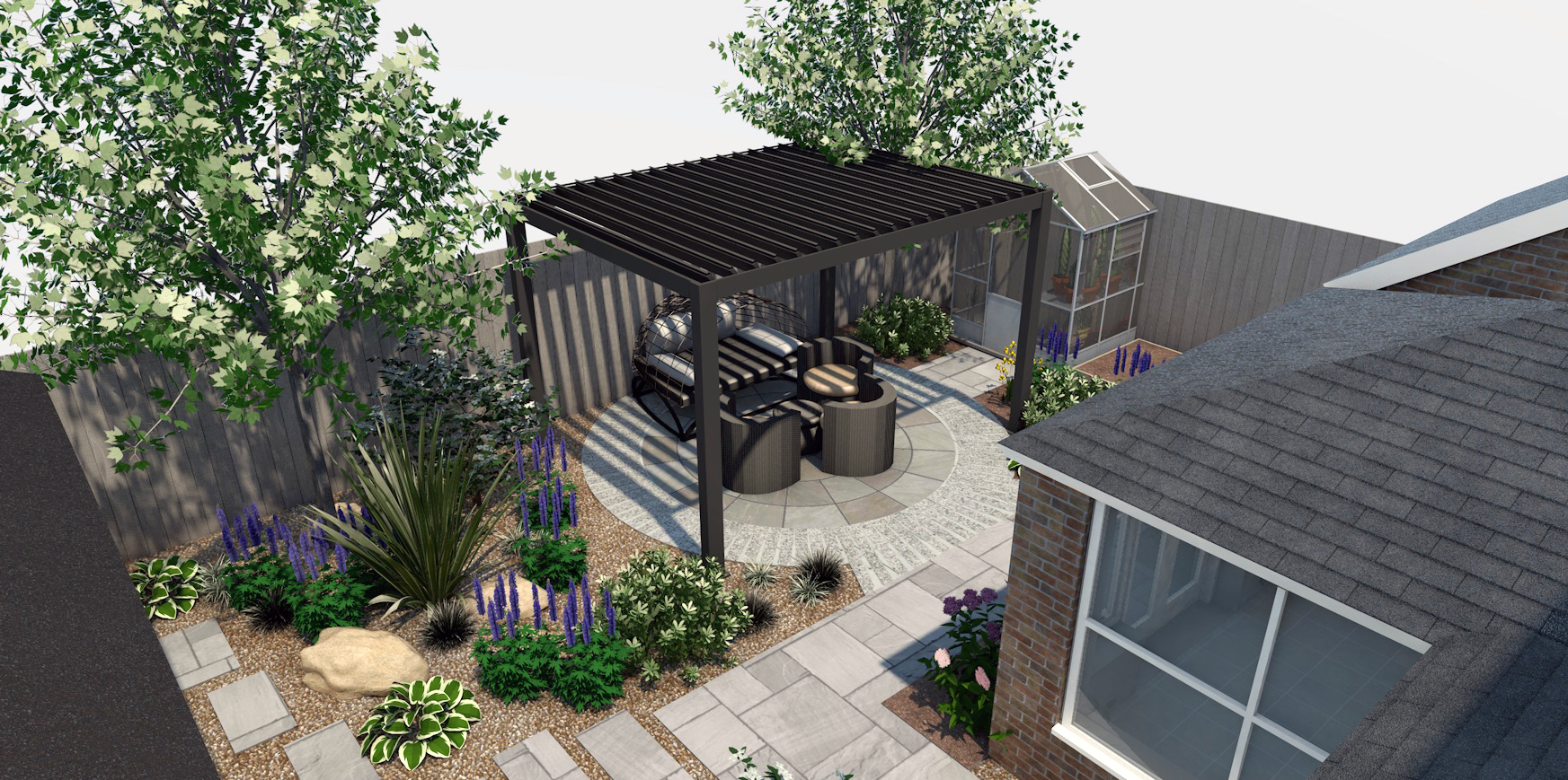 3D render of a designed garden
