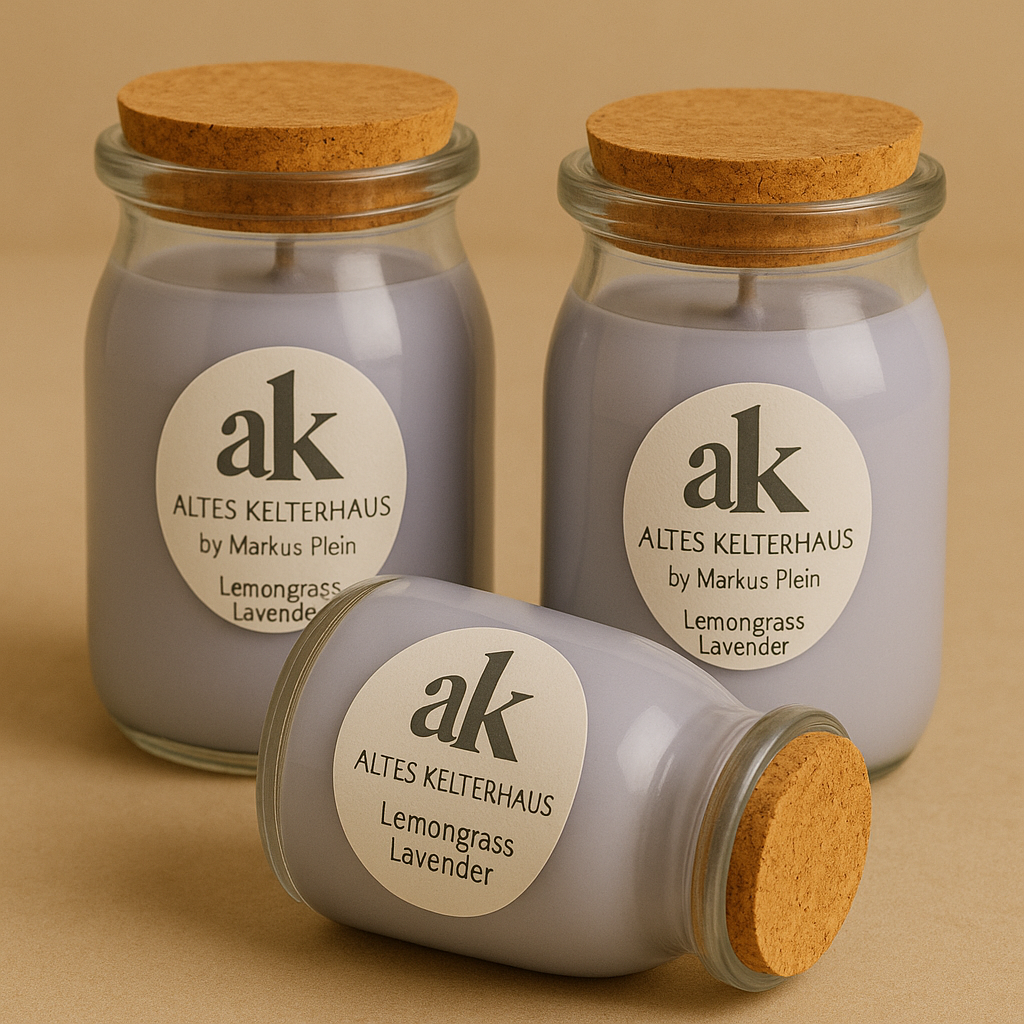 3 Blaue Duftkerzen im Glas mit Korkverschluss